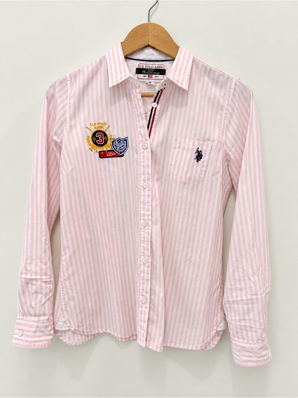 U.S. Polo Assn. 125th Anniversary Pink Striped Embroidered Button Down Shirt M